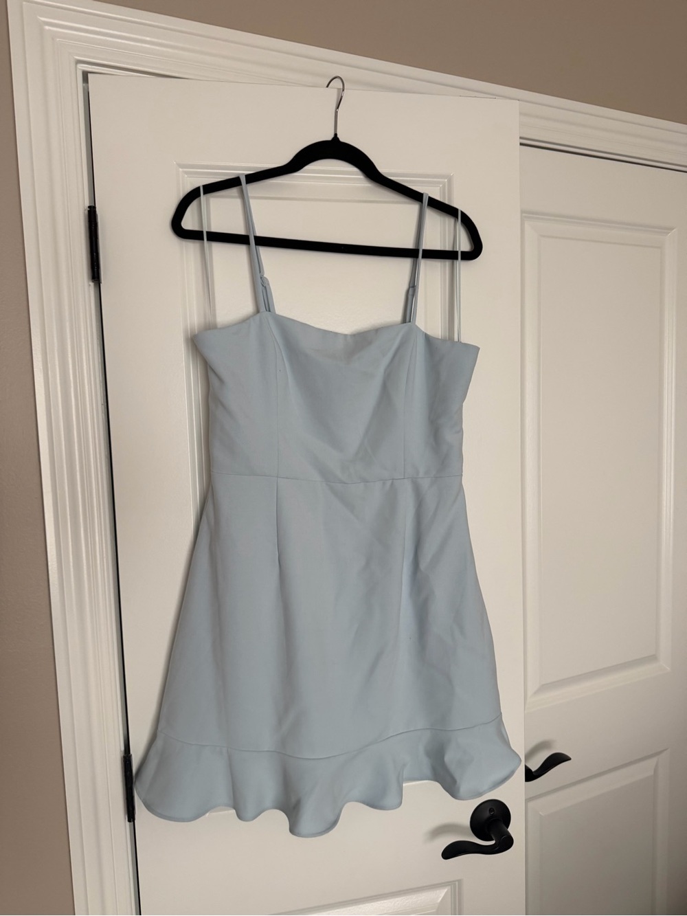 French Connection Pale Blue Spaghetti Strap Ruffle-Hem Mini Dress